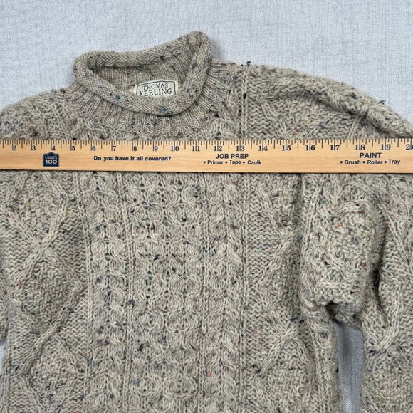 Vintage Thomas Keeling Cable Knit Sweater Speckled Wool Beige Size Chest 35" - Picture 4 of 10